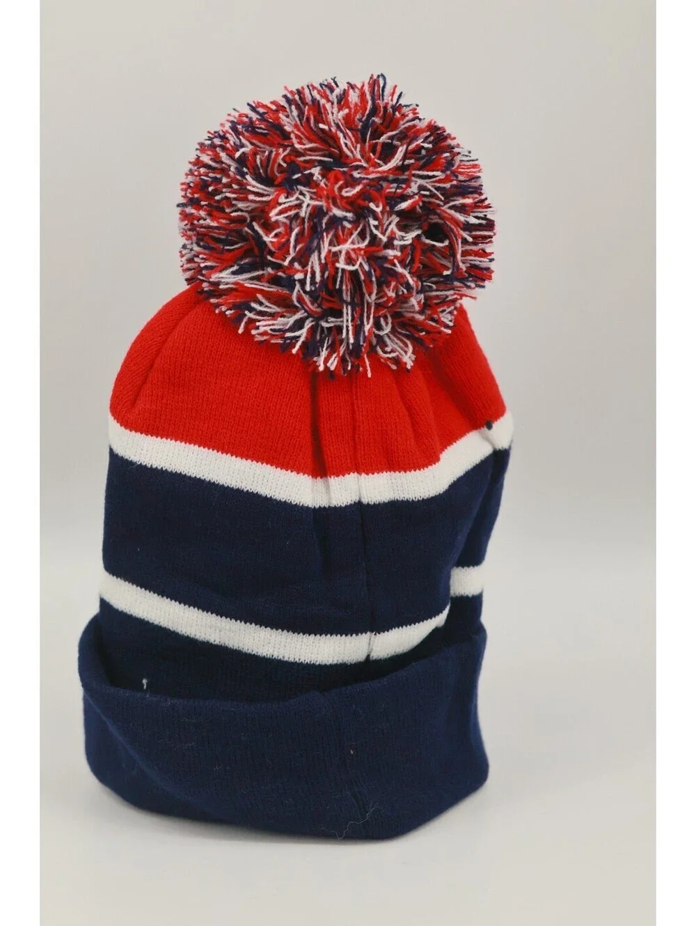 Boston Beanie Hat Pom Pom Knit Cuffed Skull Cap Red White Blue Winter Men Women